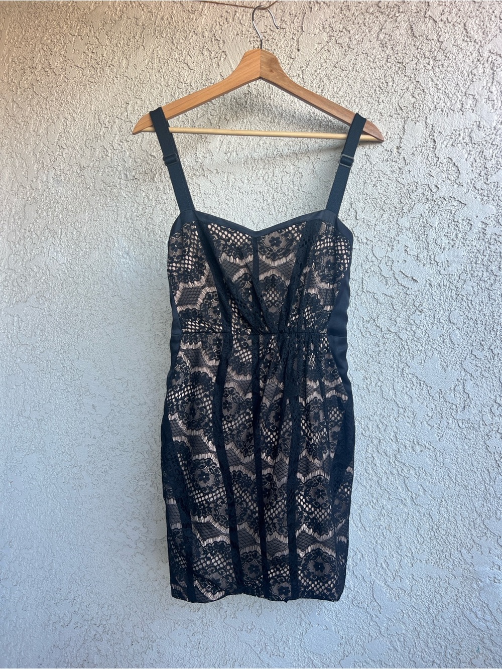 Rag & Bone  Black Lace Overlay Mini Dress with Nude Underlayer